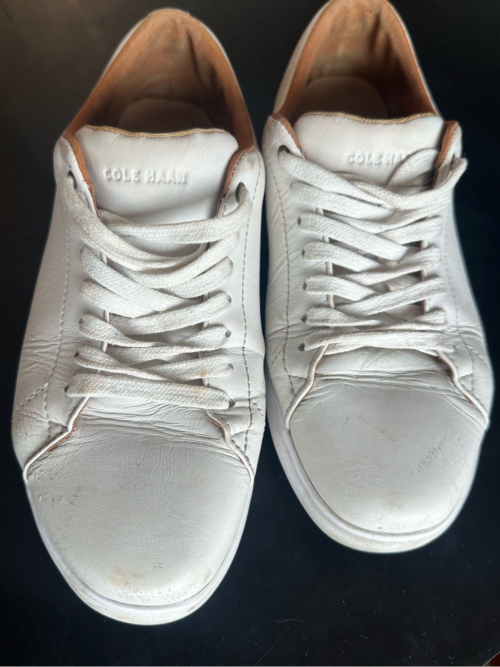 Cole Haan Women’s White Leather Low-Top Sneakers with Tan Lining